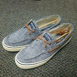 Sperry Top Sider Bahama II Casual 2-Eye Boat Shoes Men's 9M Linen Navy STS15170